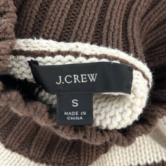 J. Crew Brown Rugby Stripe  Mockneck Sweater  Chunky Knit Size Small - Picture 3 of 5